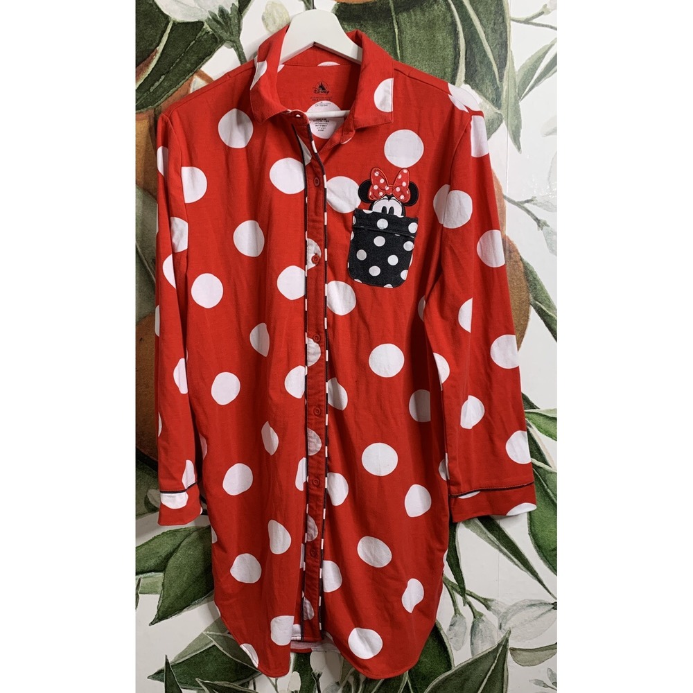 Disney Medium Minnie Mouse Button Front Polka Dot Pajama Dress - Picture 1 of 4